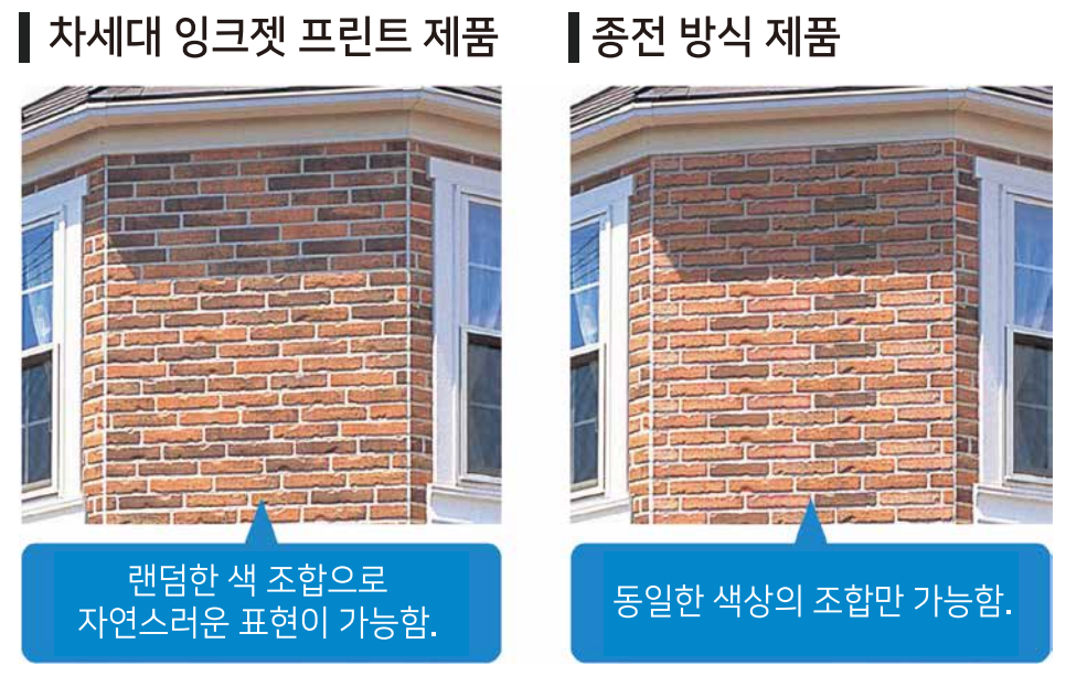 세라믹사이딩 제품 특장점 — 잉크젯 프린팅 시스템(Inkjet Printing System) — 자연스러운 질감과 색감의 표현