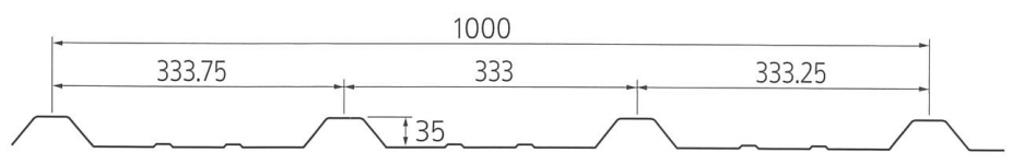지붕강판 — 덧방용강판 V-330(3골) — 제품형상